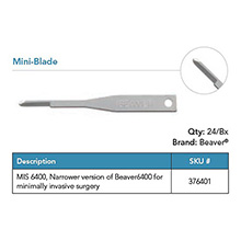 Beaver Mini-Blades, Narrower version of 376400, Sterile, for minimally invasive surgery. MFID: 376401