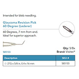 Visitec Glaucoma Revision Pick 60º [Lederer], .40 x 16 mm (27G x 5/8 in). MFID: 585133