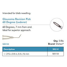 Visitec Glaucoma Revision Pick 60º [Lederer], .40 x 16 mm (27G x 5/8 in). MFID: 585133
