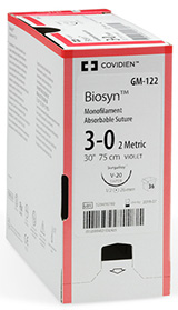 Medtronic Covidien BIOSYN Suture, Reverse Cutting, Size 0, Undyed, 30", Needle GS-11, 1/2 Circle, 3 dz/bx. MFID: CM-544 (USA ONLY)