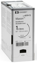 Covidien MAXON Suture, Blunt Taper Point, Size 0, Green, 5x18", Needle BTP-1, ½ Circle. MFID: GMMT563MG