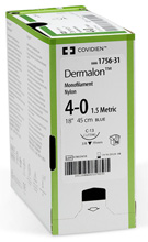 Covidien DERMALON Nylon Suture, Prem Reverse Cutting, Size 3-0, Blue, 18", Needle P-14, 3/8 Circ. MFID: SDN5943G