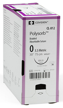 Medtronic Covidien POLYSORB Suture, Premium Reverse Cutting, Size 7-0, Undyed, 18", Needle P-21, 1/2 Circle, 12/bx. MFID: SL-1624G