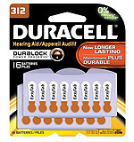 DURACELL Hearing Aid Battery, Zinc Air, Size 312, 16/pk, 6 pk/bx. MFID: DA312B16