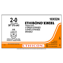 ETHICON Suture, ETHIBOND EXCEL, TAPERCUT, V-5, 5-30", Size 2-0, 6/bx. MFID: 10X52N