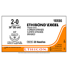 ETHICON Suture, ETHIBOND EXCEL, TAPERCUT, V-7 / V-7, 10-36", Size 2-0. MFID: 10X66N