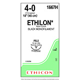 ETHICON PROLENE POLYPROPYLENE Suture, Size 4-0, 18", Black Monofilament, Needle PS-2, 3/8 Circle, 3 dz/bx. MFID: 1667ZH (USA ONLY)