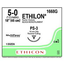 ETHICON Suture, ETHILON, Precision Point - Reverse Cutting, PS-3, 18", Size 5-0. MFID: 1668G