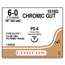 ETHICON Suture, Surgical Gut - Chromic, Precision Point - Reverse Cut, PS-6, 18", Size 6-0. MFID: 1816G
