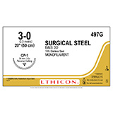 ETHICON Suture, Surgical Stainless Steel, Reverse Cutting, CP-1 / CP-1, 20", Size 3-0. MFID: 497G