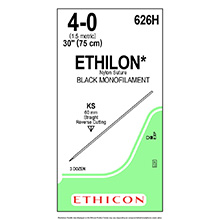 ETHICON Suture, ETHILON, Straight Cutting Needles, KS, 30", Size 4-0. MFID: 626H