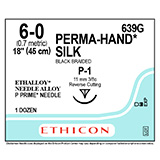 ETHICON Suture, PERMA-HAND, Precision Point - Reverse Cutting, P-1, 18", Size 6-0. MFID: 639G (USA ONLY)
