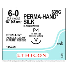 ETHICON Suture, PERMA-HAND, Precision Point - Reverse Cutting, P-1, 18", Size 6-0. MFID: 639G