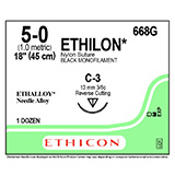 ETHICON Suture, ETHILON, Reverse Cutting, C-3, 18", Size 5-0. MFID: 668G (USA ONLY)