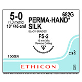 ETHICON Suture, PERMA-HAND, Reverse Cutting, FS-2, 18", Size 5-0. MFID: 682G