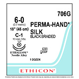 ETHICON Suture, PERMA-HAND, Taper Point, C-1 / C-1, 18", Size 6-0. MFID: 706G (USA ONLY)