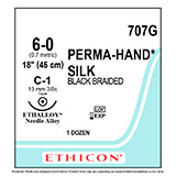 ETHICON Suture, PERMA-HAND, Taper Point, C-1, 12", Size 6-0. MFID: 707G (USA ONLY)