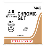 ETHICON Suture, Surgical Gut - Chromic, Reverse Cutting, M-1 / M-1, 12", Size 4-0. MFID: 744G (USA ONLY)