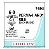 ETHICON Suture, PERMA-HAND, MICROPOINT-Reverse Cutting, G-7 / G-7, 18", Size 6-0. MFID: 765G (USA ONLY)