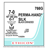 ETHICON Suture, PERMA-HAND, MICROPOINT-Reverse Cutting, G-7 / G-7, 18", Size 7-0. MFID: 766G (USA ONLY)
