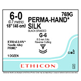 ETHICON Suture, PERMA-HAND, MICROPOINT-Reverse Cutting, G-6 / G-6, 18", Size 6-0. MFID: 769G (USA ONLY)