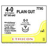 ETHICON Suture, Surgical Gut - Plain, MICROPOINT-Reverse Cutting, G-3 / G-3, 18", Size 4-0. MFID: 773G (USA ONLY)