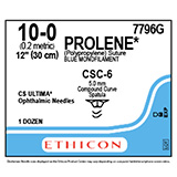 ETHICON Suture, PROLENE POLYPROPYLENE, Ultima Spatula, Size 10-0, 12" Blue Monofilament, Needle CS-C-6, CS-C-6, Compound Curve. MFID: 7796G (USA ONLY)