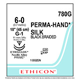 ETHICON Suture, PERMA-HAND, MICROPOINT-Reverse Cutting, G-1 / G-1, 18", Size 6-0. MFID: 780G (USA ONLY)