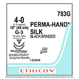 ETHICON Suture, PERMA-HAND, MICROPOINT-Reverse Cutting, G-3 / G-3, 18", Size 4-0. MFID: 783G (USA ONLY)