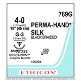 ETHICON Suture, PERMA-HAND, MICROPOINT-Reverse Cutting, G-3, 18", Size 4-0. MFID: 789G (USA ONLY)