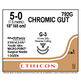 ETHICON Suture, Surgical Gut- Chromic, MICROPOINT-Reverse Cutting, G-3 / G-3, 18", Size 5-0. MFID: 792G (USA ONLY)