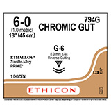 ETHICON Suture, Surgical Gut- Chromic, MICROPOINT-Reverse Cutting, G-6 / G-6, 18", Size 6-0. MFID: 794G (USA ONLY)