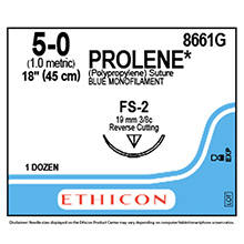 ETHICON Suture, PROLENE, Reverse Cutting, FS-2, 18", Size 5-0. MFID: 8661G