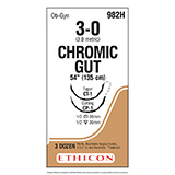 ETHICON Suture, Surgical Gut - Chromic, Taper Point- Reverse Cutting, CT-1 / CP-1, 54", 3-0. MFID: 982H (USA ONLY)