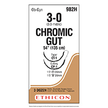 ETHICON Suture, Surgical Gut - Chromic, Taper Point- Reverse Cutting, CT-1 / CP-1, 54", 3-0. MFID: 982H