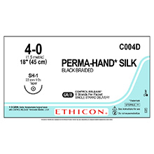 ETHICON Suture, PERMA-HAND, Taper Point, SH-1, 8-18", Size 4-0. MFID: C004D