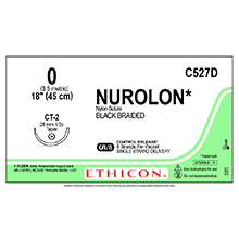 ETHICON Suture, NUROLON, Taper Point, CT-2, 8-18", Size 0. MFID: C527D