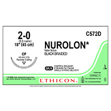 ETHICON Suture, NUROLON, Reverse Cutting, CP, 8-18", Size 2-0. MFID: C572D