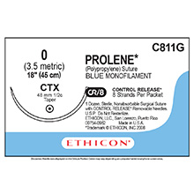 ETHICON Suture, PROLENE, Taper Point, CTX, 8-18", Size 0. MFID: C811G
