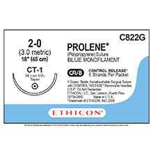 ETHICON Suture, PROLENE, Taper Point, CT-1, 8-18", Size 2-0. MFID: C822G