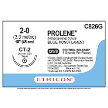 ETHICON Suture, PROLENE, Taper Point, CT-2, 8-18", Size 2-0. MFID: C826G