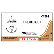 ETHICON Suture, Surgical Gut - Chromic, Taper Point, MO-4, 8-27", Size 1. MFID: CC38G