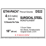 ETHICON ETHI-PACK Suture, Steel, Mono, Size 4-0, 18", B&S 24, 12/tube, 12 tube/bx. MFID: DS22 (USA ONLY)