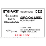ETHICON ETHI-PACK Suture, Steel, Mono, Size 1-0, 18", B&S 24, 12/tube, 12 tube/bx. MFID: DS25 (USA ONLY)