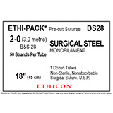 ETHICON ETHI-PACK Suture, Steel, Mono, Size 2-0, 18", B&S 24, 50/tube, 12 tube/bx. MFID: DS28 (USA ONLY)
