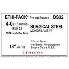 ETHICON ETHI-PACK Suture, Steel, Mono, Size 4-0, 18", B&S 24, 50/tube, 12 tube/bx. MFID: DS32