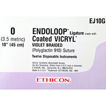 ETHICON ENDOLOOP Coated VICRYL Ligature, 0, 18". MFID: EJ10G