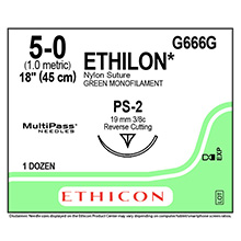 ETHICON Suture, ETHILON, Precision Point - Reverse Cutting, PS-2, 18", Size 5-0. MFID: G666G