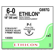 ETHICON Suture, ETHILON, Precision Point - Reverse Cutting, P-1, 18", Size 6-0. MFID: G697G