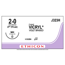 ETHICON VICRYL (POLYGLACTIN 910) Suture, Taper Point, Size 2-0, 27", Violet Braided, Needle MH, 1/2 Circle. MFID: J323H